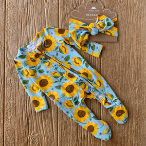 AD Sunflowers Blue Zipper Footie