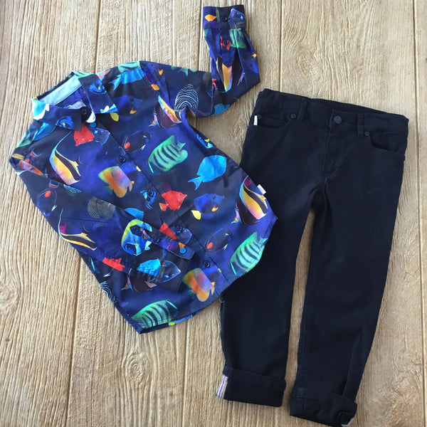 PS 12592 492 Dark Shirt with Colorful Fish