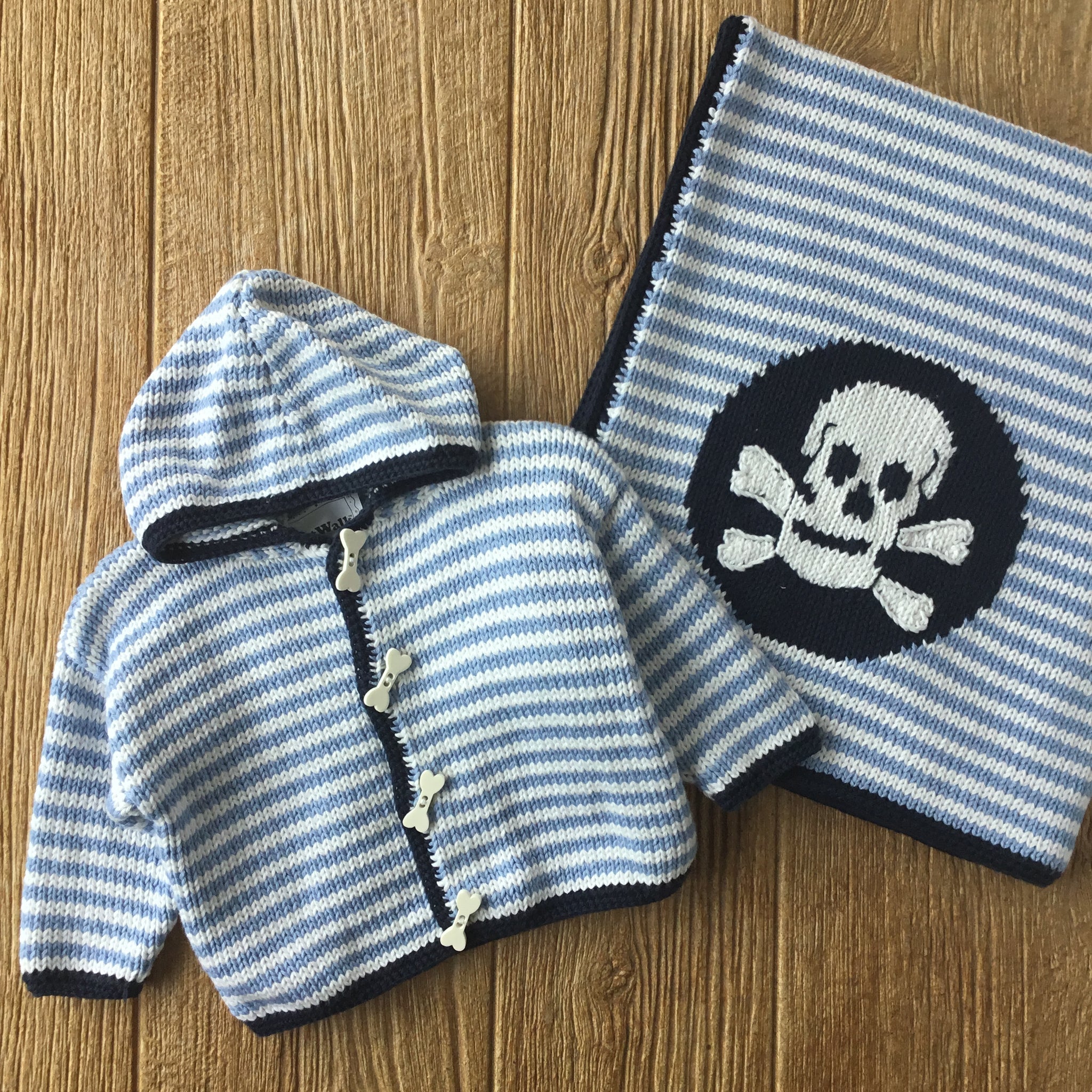 AW 371 Hooded Skull On Stripes Sweater