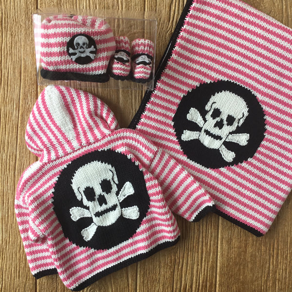 AW 215 Skulls on Stripe Pink Booties Set